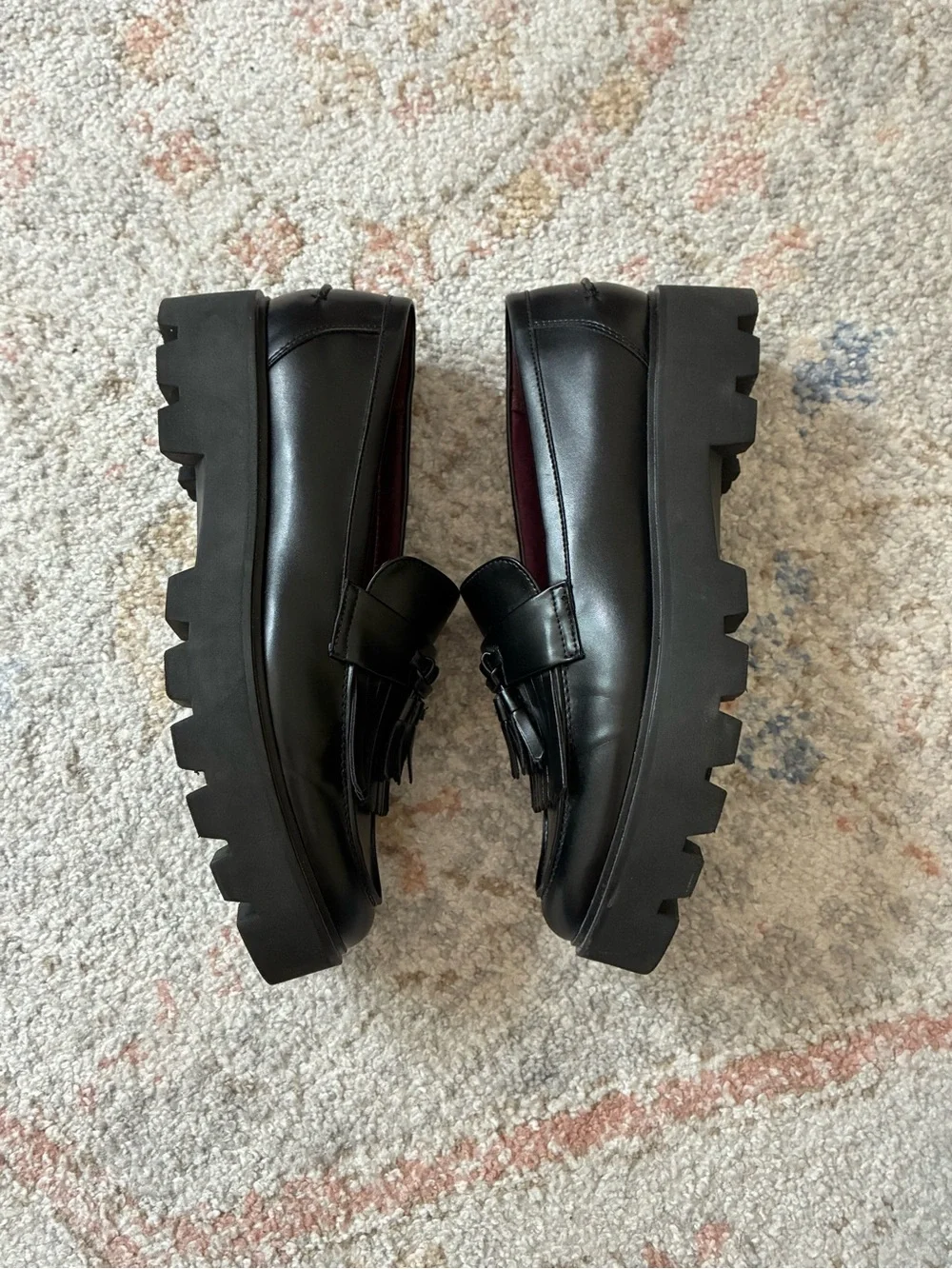 Franco Sarto Black Tassel Kiltie Lug Sole Loafers Size 9